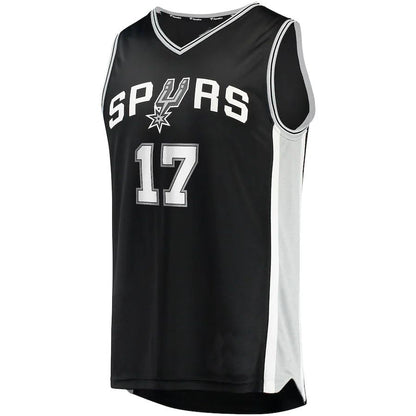 S.Antonio Spurs #17 Doug McDermott Fanatics Branded  2021-22 Fast Break Replica Jersey Black Stitched American Basketball Jersey - Main View