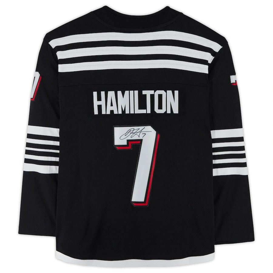 NJ.Devils #7 Dougie Hamilton Fanatics Authentic Autographed Branded Alternate Breakaway Jersey Black Stitched American Hockey Jerseys - Main View