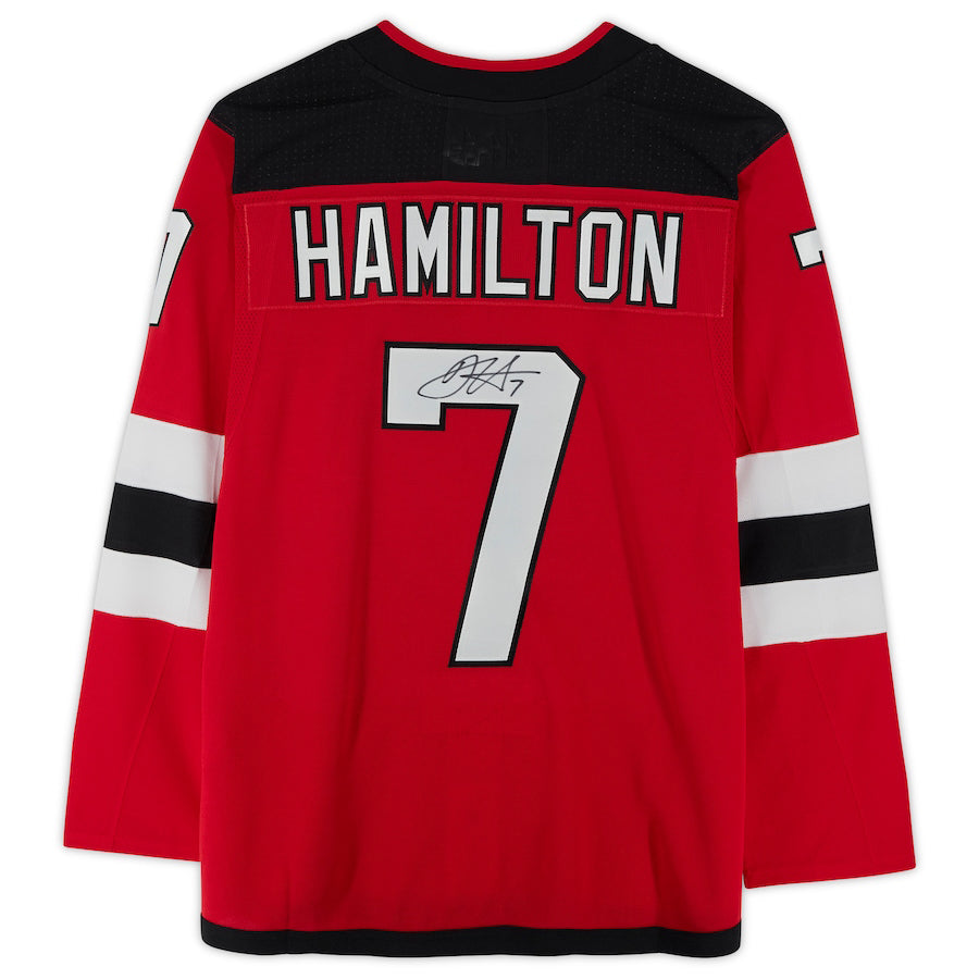 NJ.Devils #7 Dougie Hamilton Fanatics Authentic Autographed Jersey Red Stitched American Hockey Jerseys - Main View