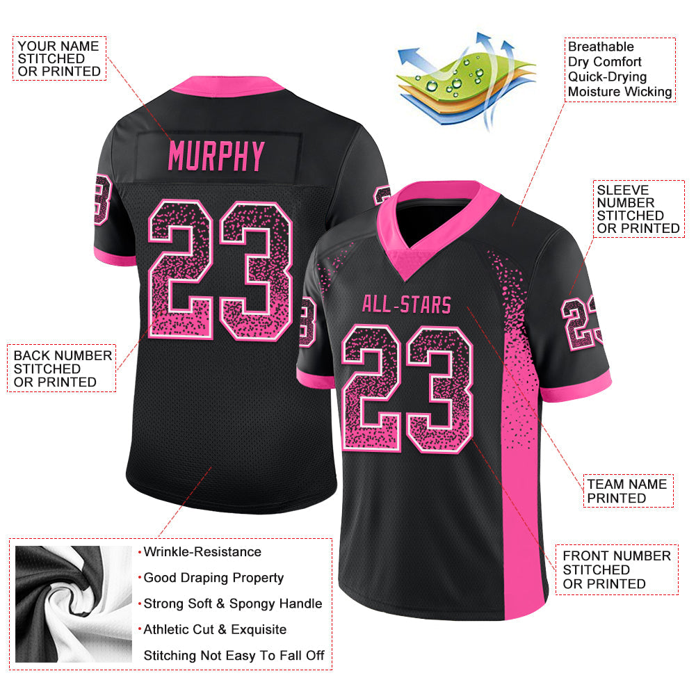 Custom Black Pink-White Drift Fashion Football Jersey view 3
