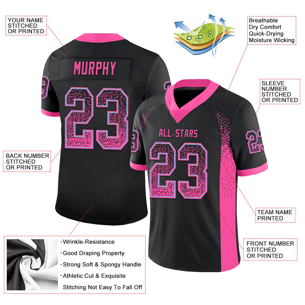 Custom Black Pink-Light Blue Drift Fashion Football Jersey view 3