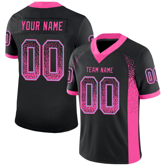 Custom Black Pink-Light Blue Drift Fashion Football Jersey - Main View