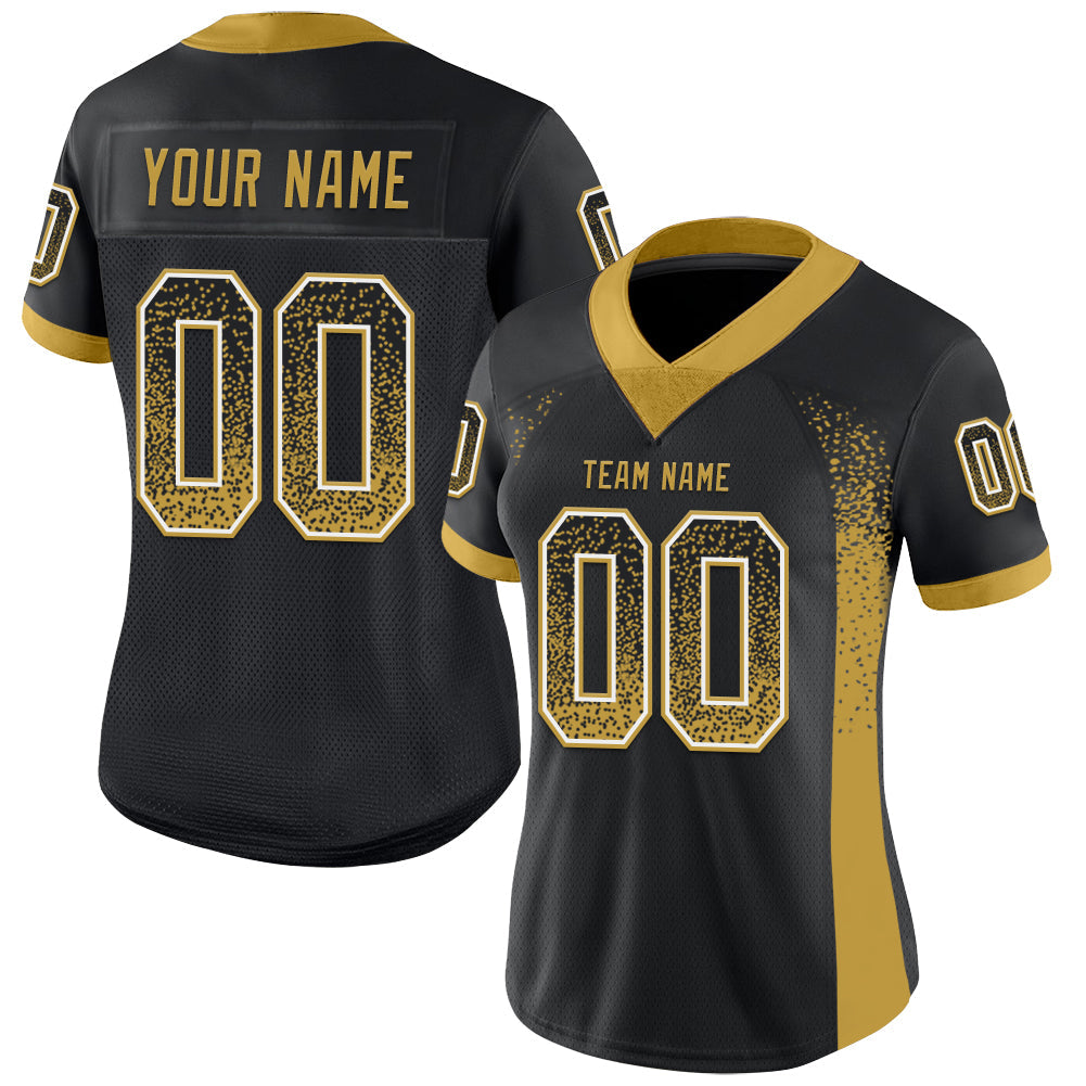 Custom Black Old Gold-White Drift Fashion Football Jersey view 2