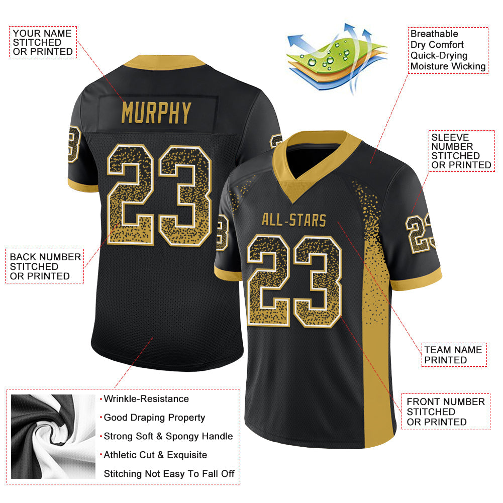 Custom Black Old Gold-White Drift Fashion Football Jersey view 3