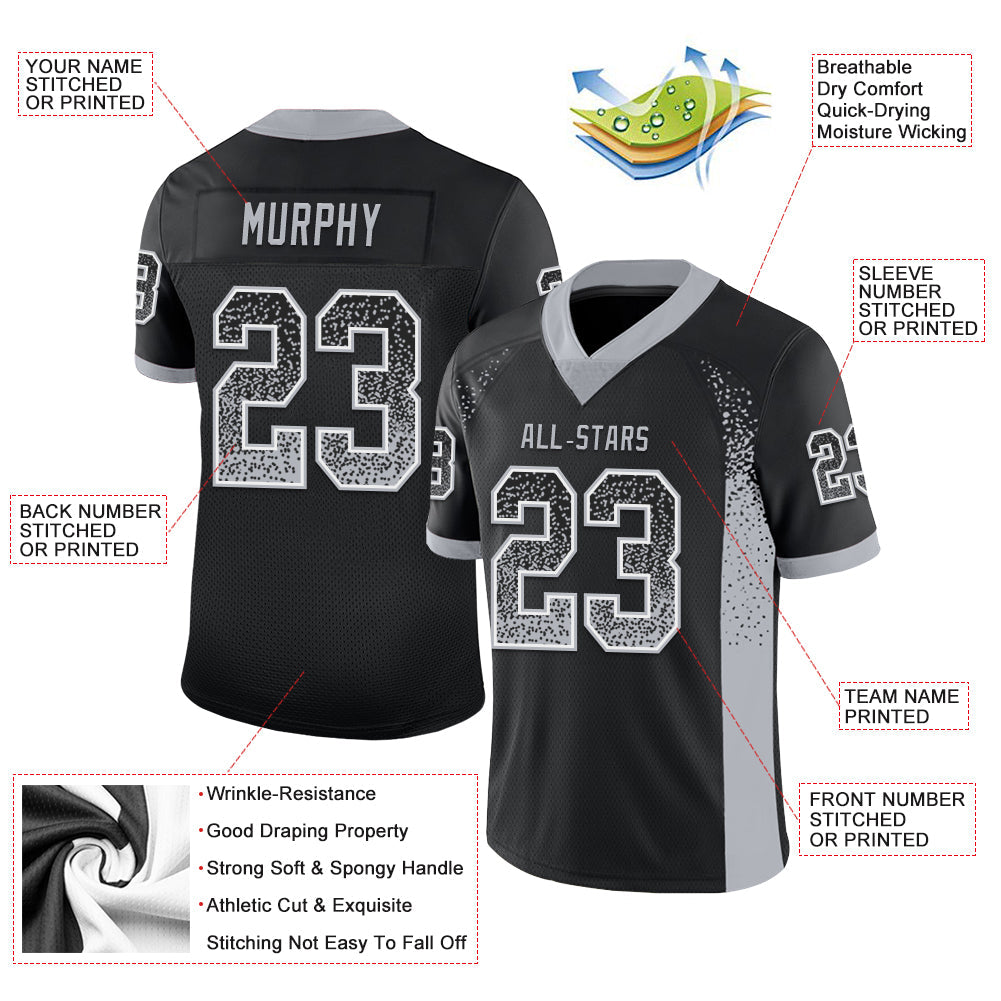 Custom Black Gray-White Drift Fashion Football Jersey view 3