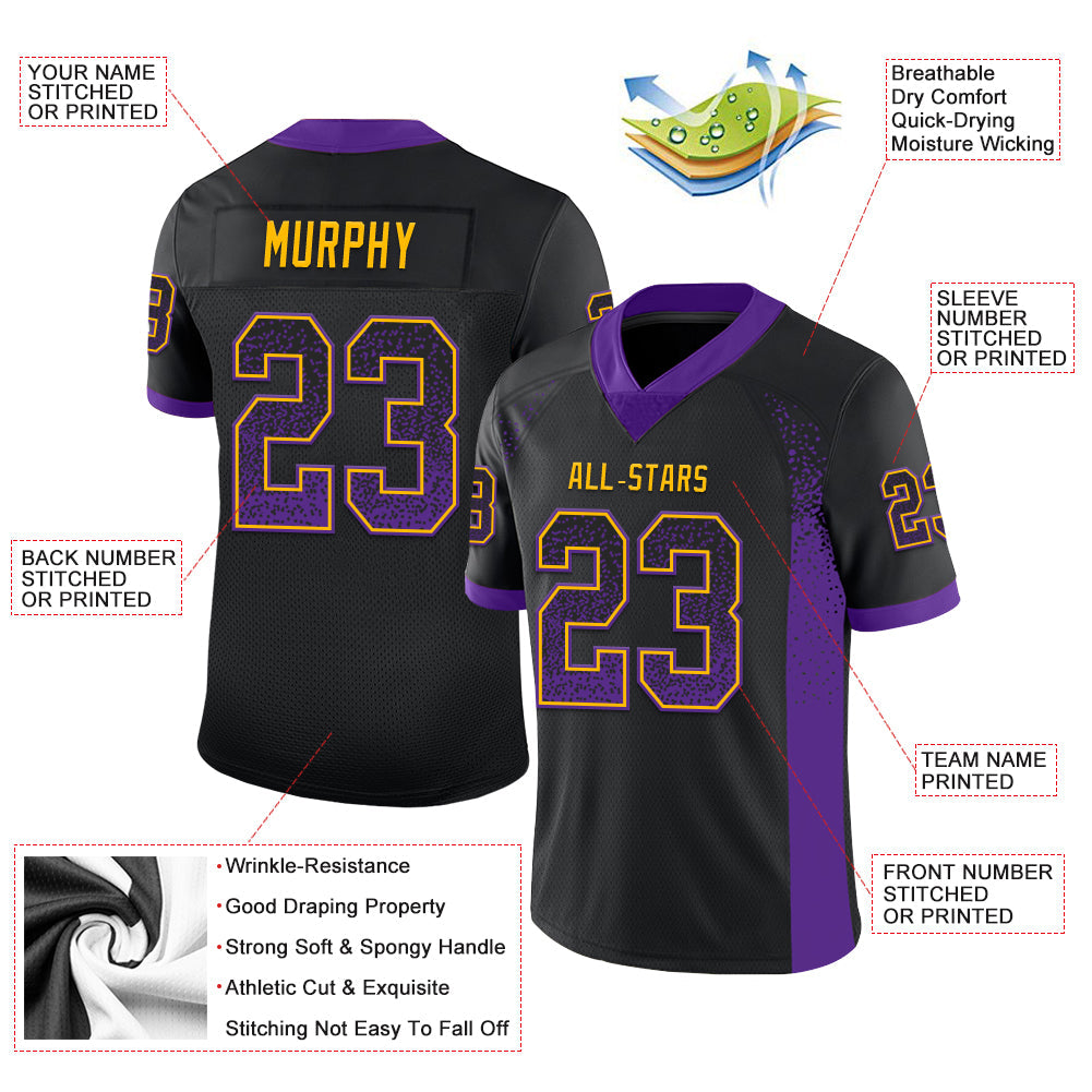 Custom Black Purple-Gold Drift Fashion Football Jersey view 3