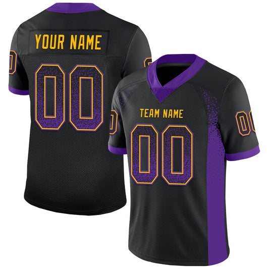 Custom Black Purple-Gold Drift Fashion Football Jersey - Main View