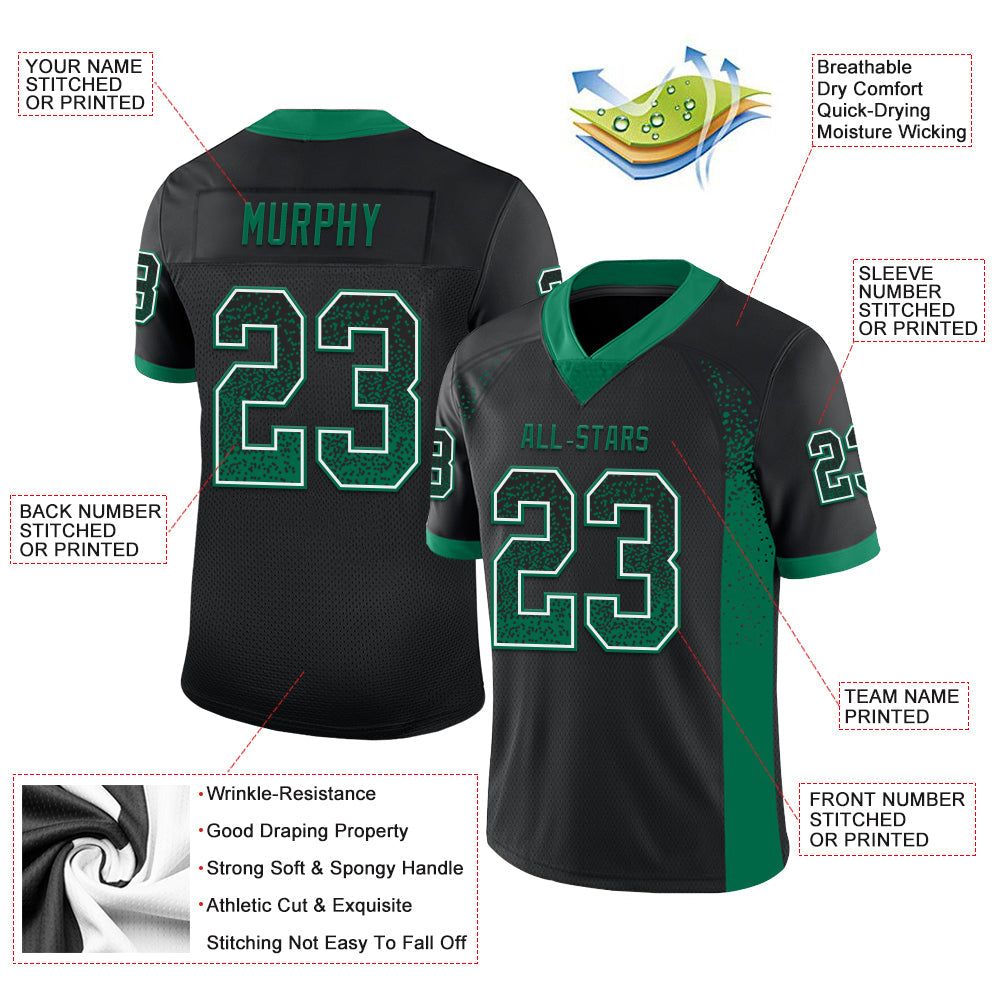 Custom Black Kelly Green-White Drift Fashion Football Jersey view 3