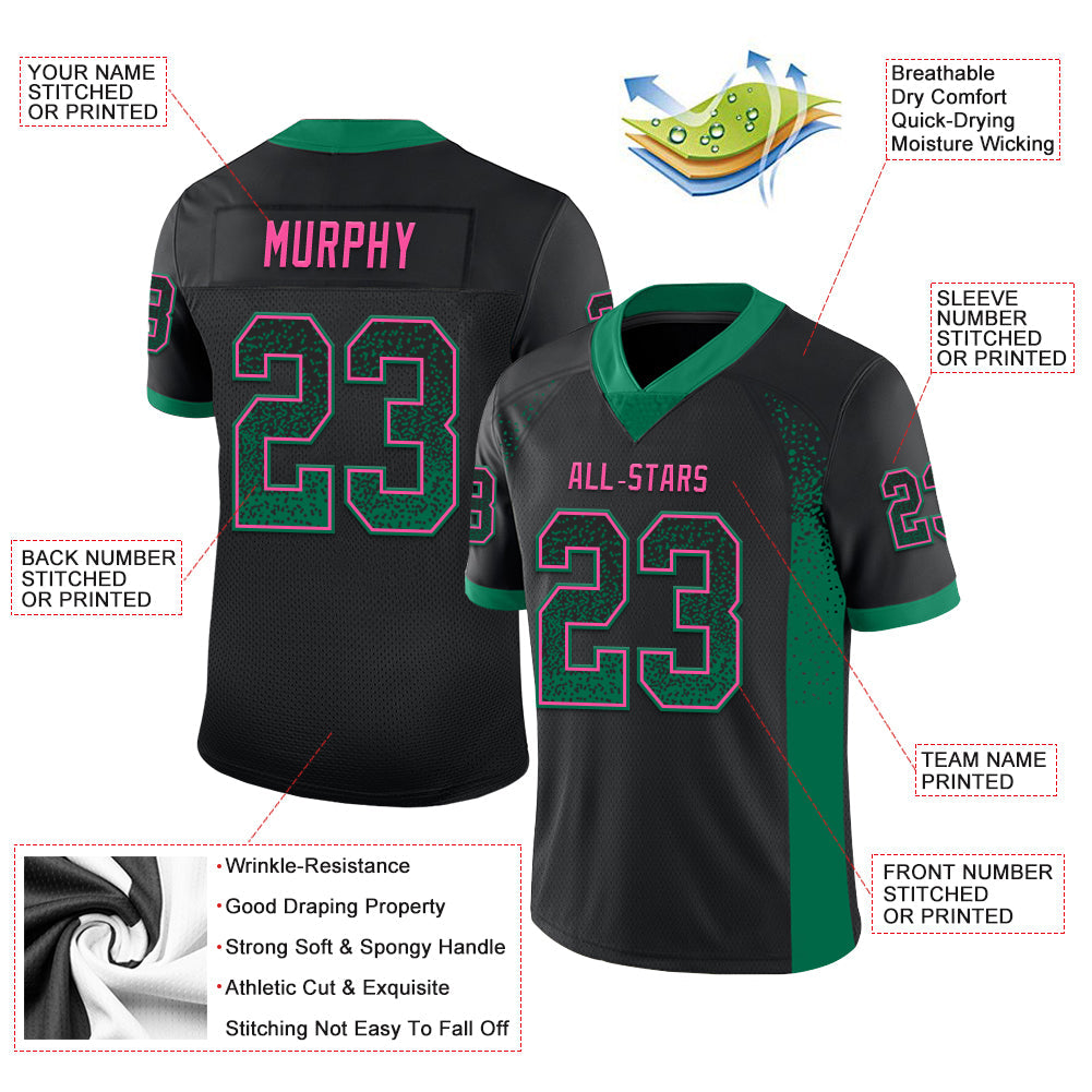 Custom Black Kelly Green-Pink Drift Fashion Football Jersey view 3