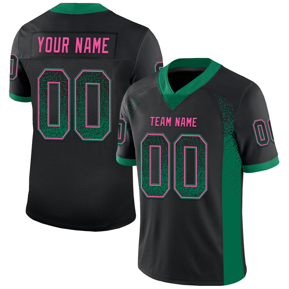Custom Black Kelly Green-Pink Drift Fashion Football Jersey - Main View