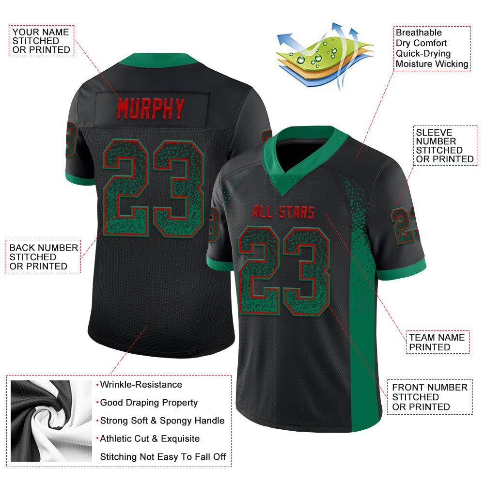 Custom Black Kelly Green-Red Drift Fashion Football Jersey view 3