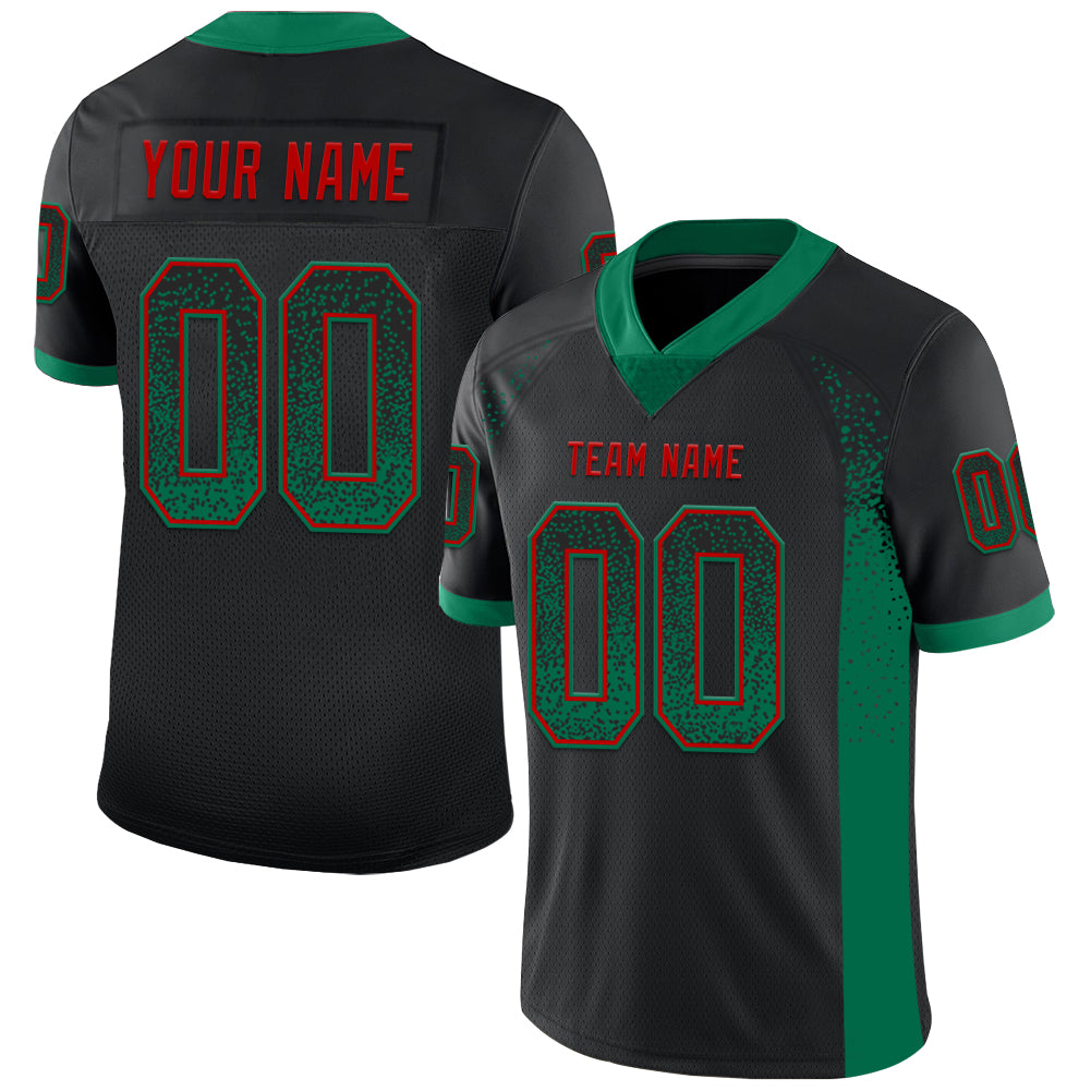 Custom Black Kelly Green-Red Drift Fashion Football Jersey - Main View