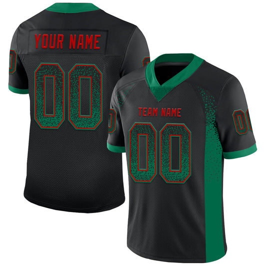 Custom Black Kelly Green-Red Drift Fashion Football Jersey - Main View
