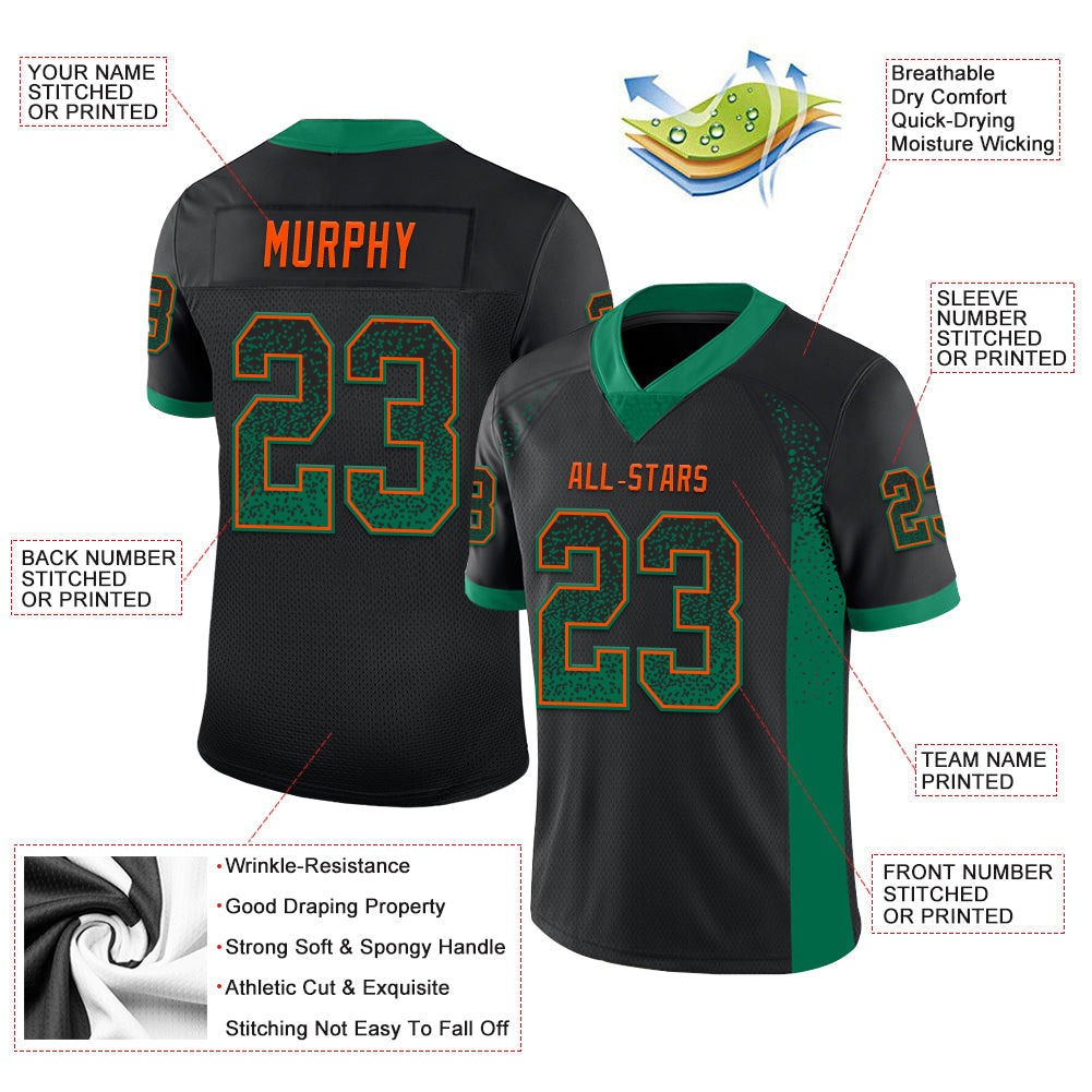 Custom Black Kelly Green-Orange Drift Fashion Football Jersey view 3