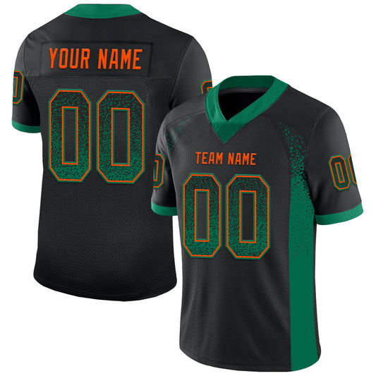 Custom Black Kelly Green-Orange Drift Fashion Football Jersey - Main View