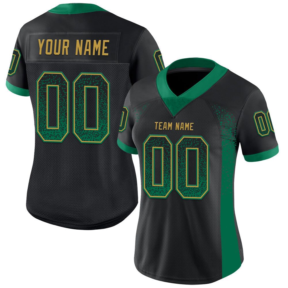 Custom Black Kelly Green-Old Gold Drift Fashion Football Jersey view 2
