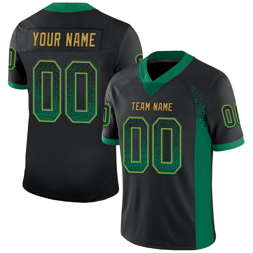 Custom Black Kelly Green-Old Gold Drift Fashion Football Jersey - Main View
