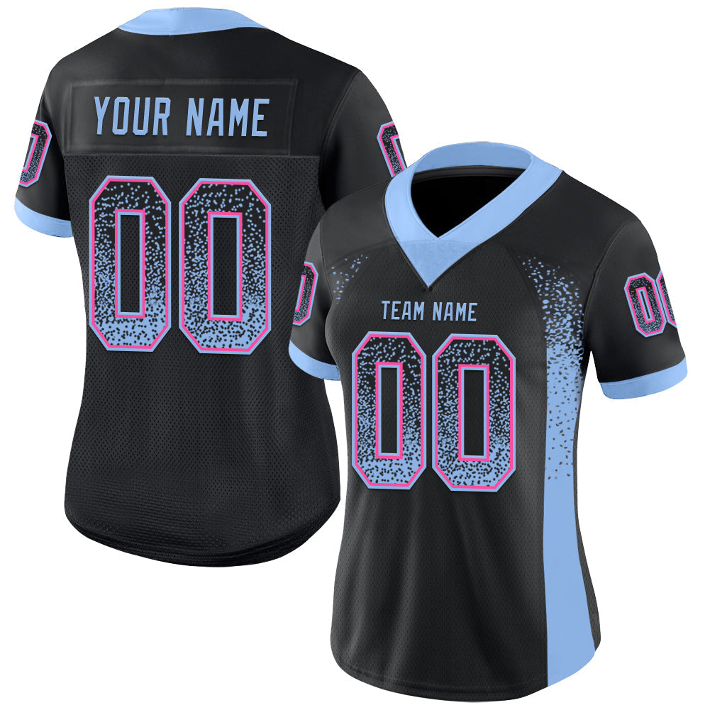 Custom Black Light Blue-Pink Drift Fashion Football Jersey view 2