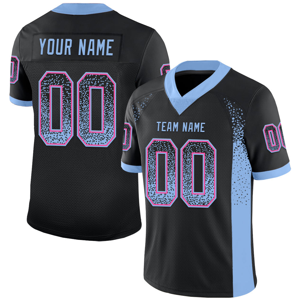 Custom Black Light Blue-Pink Drift Fashion Football Jersey - Main View