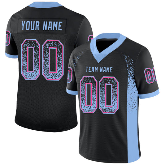 Custom Black Light Blue-Pink Drift Fashion Football Jersey - Main View