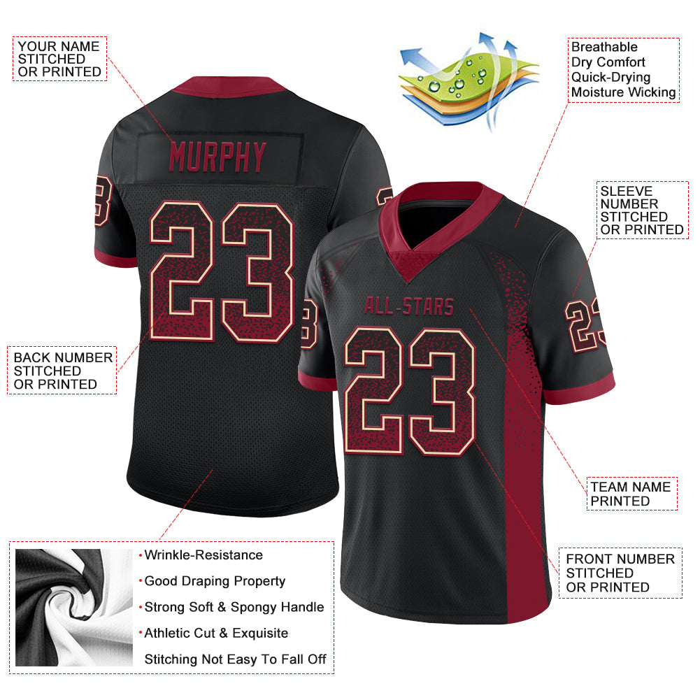 Custom Black Crimson-Cream Drift Fashion Football Jersey view 3