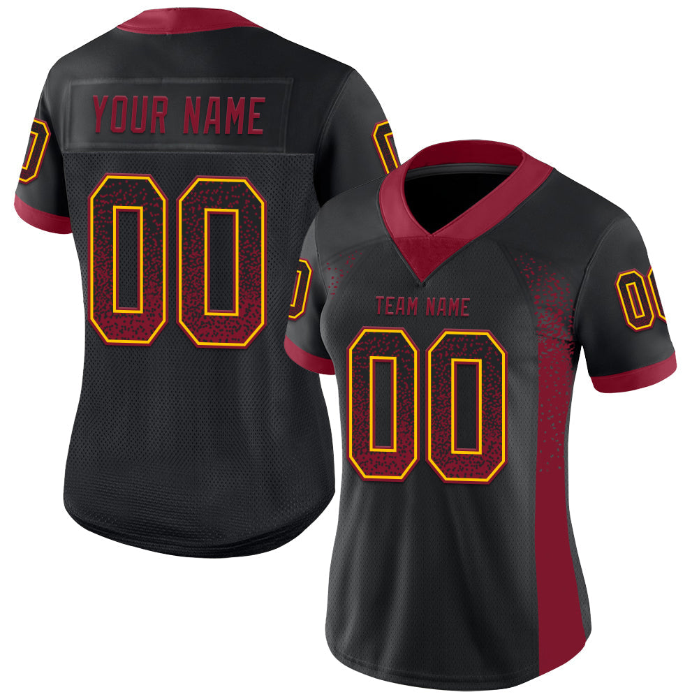 Custom Black Crimson-Yellow Drift Fashion Football Jersey view 2