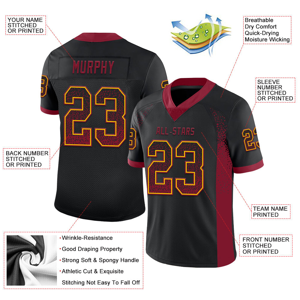 Custom Black Crimson-Yellow Drift Fashion Football Jersey view 3