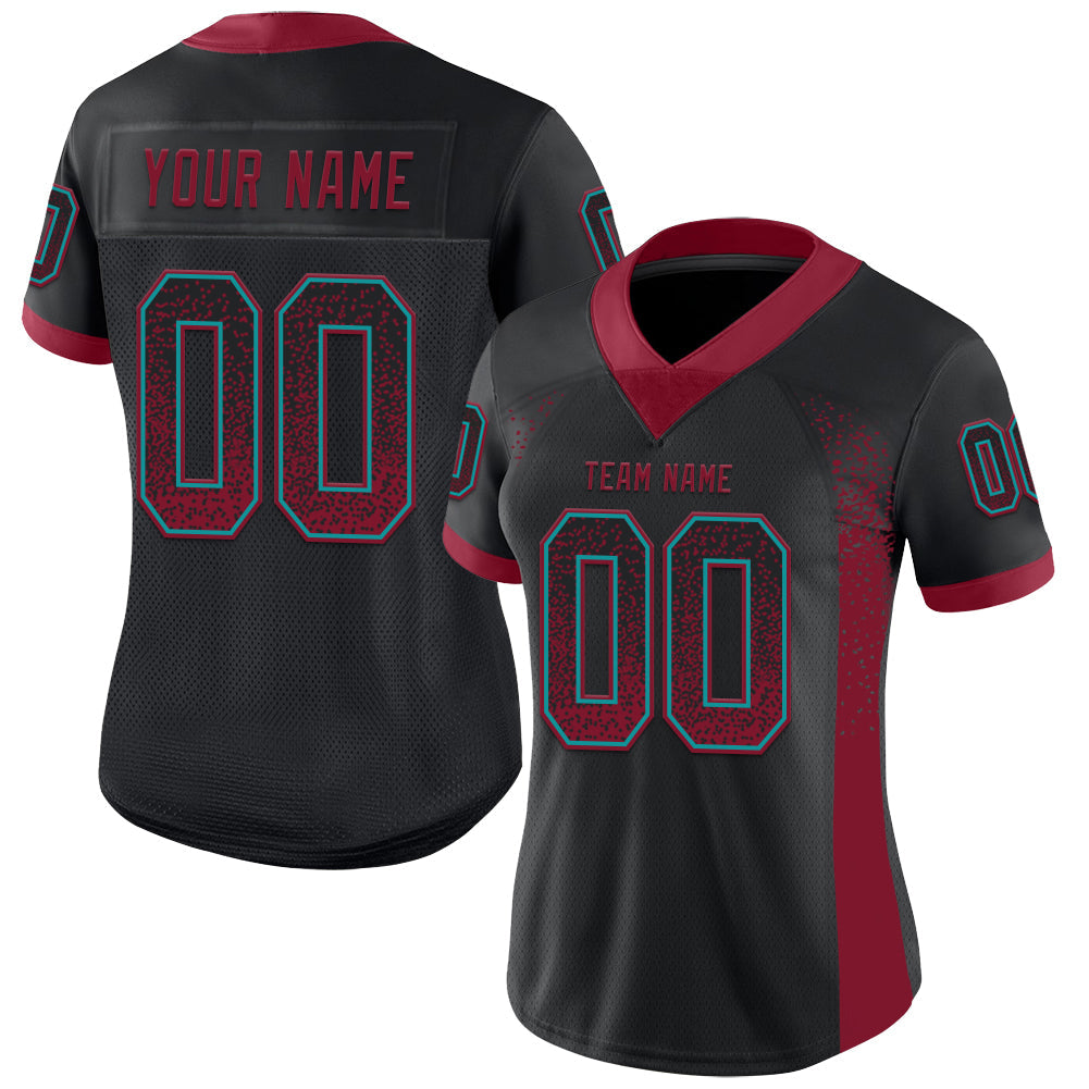 Custom Black Crimson-Teal Drift Fashion Football Jersey view 2