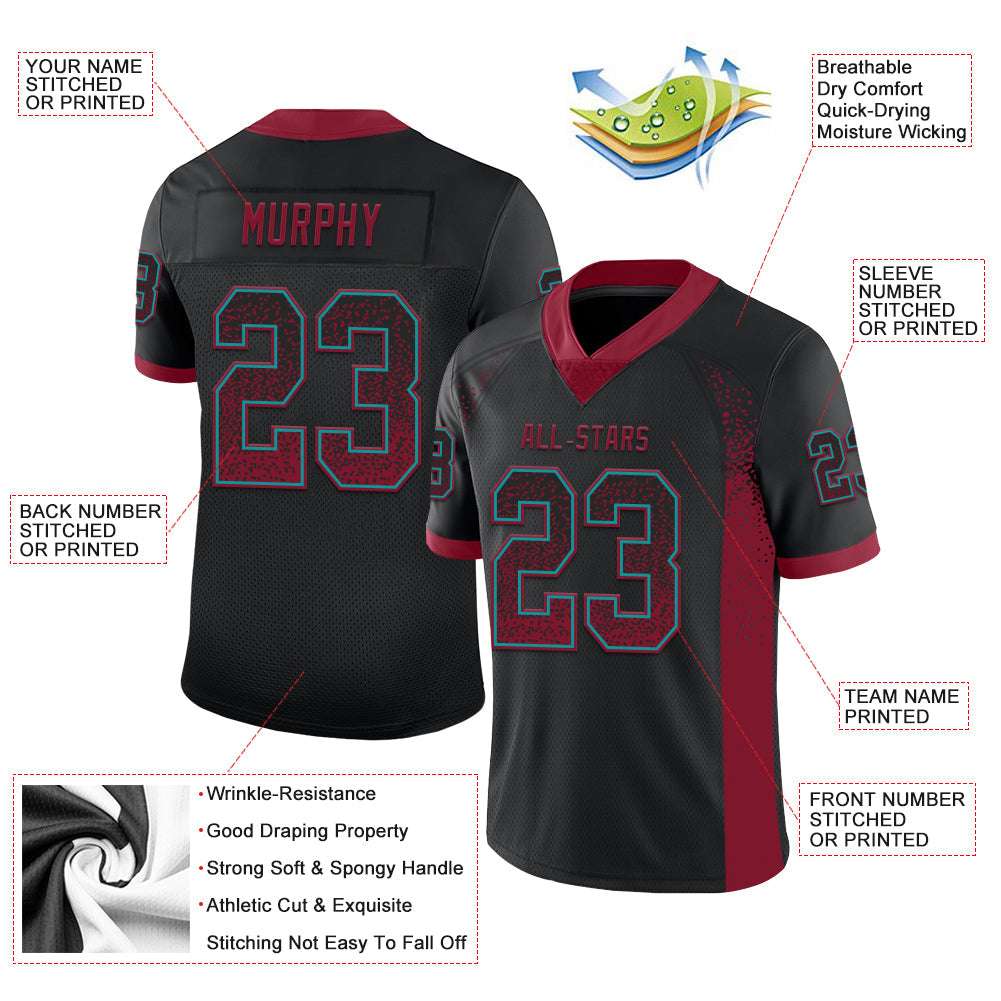 Custom Black Crimson-Teal Drift Fashion Football Jersey view 3