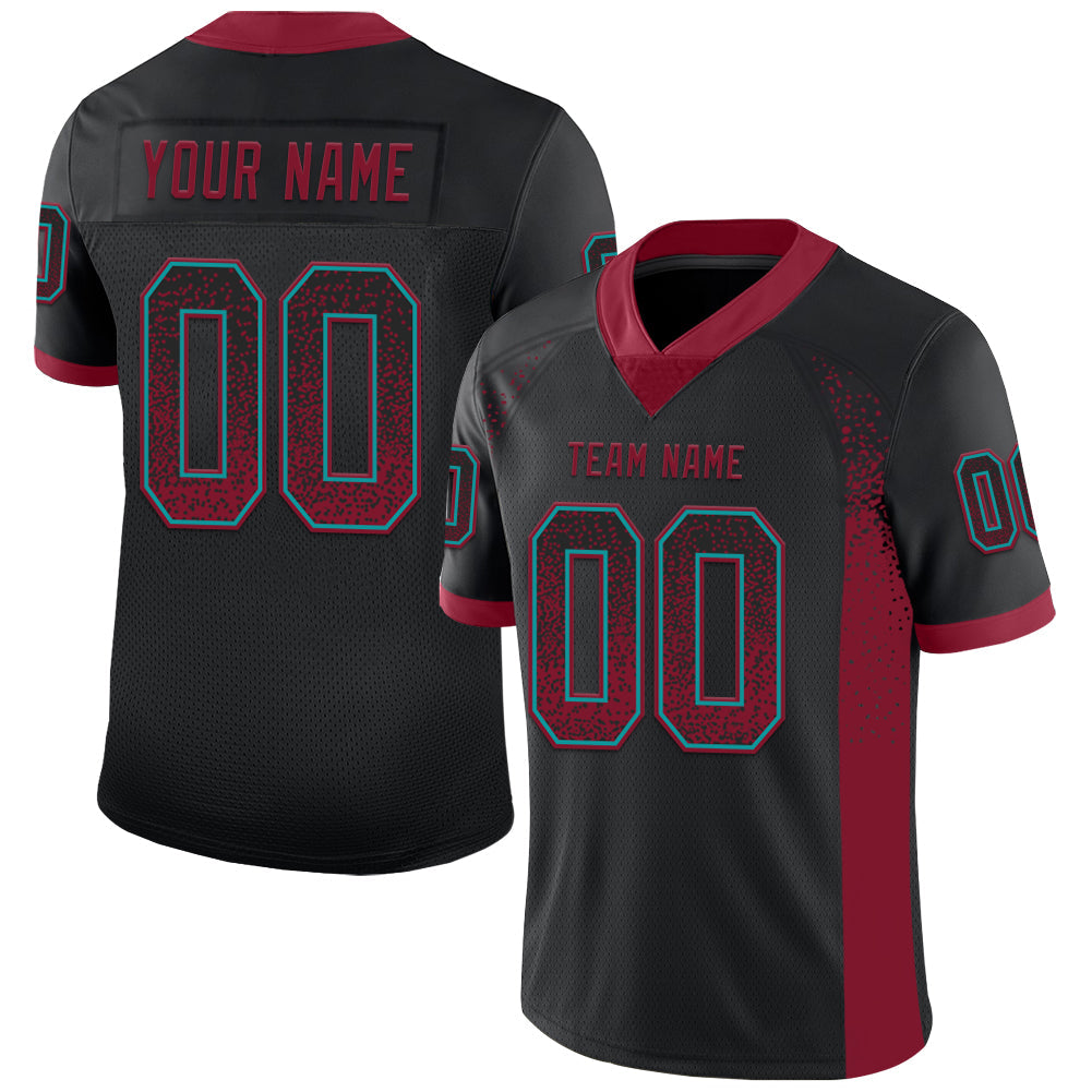 Custom Black Crimson-Teal Drift Fashion Football Jersey - Main View