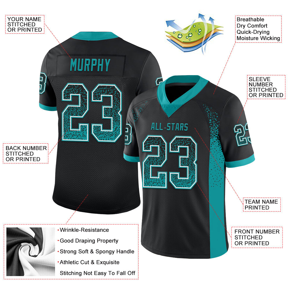 Custom Black Teal-White Drift Fashion Football Jersey view 3