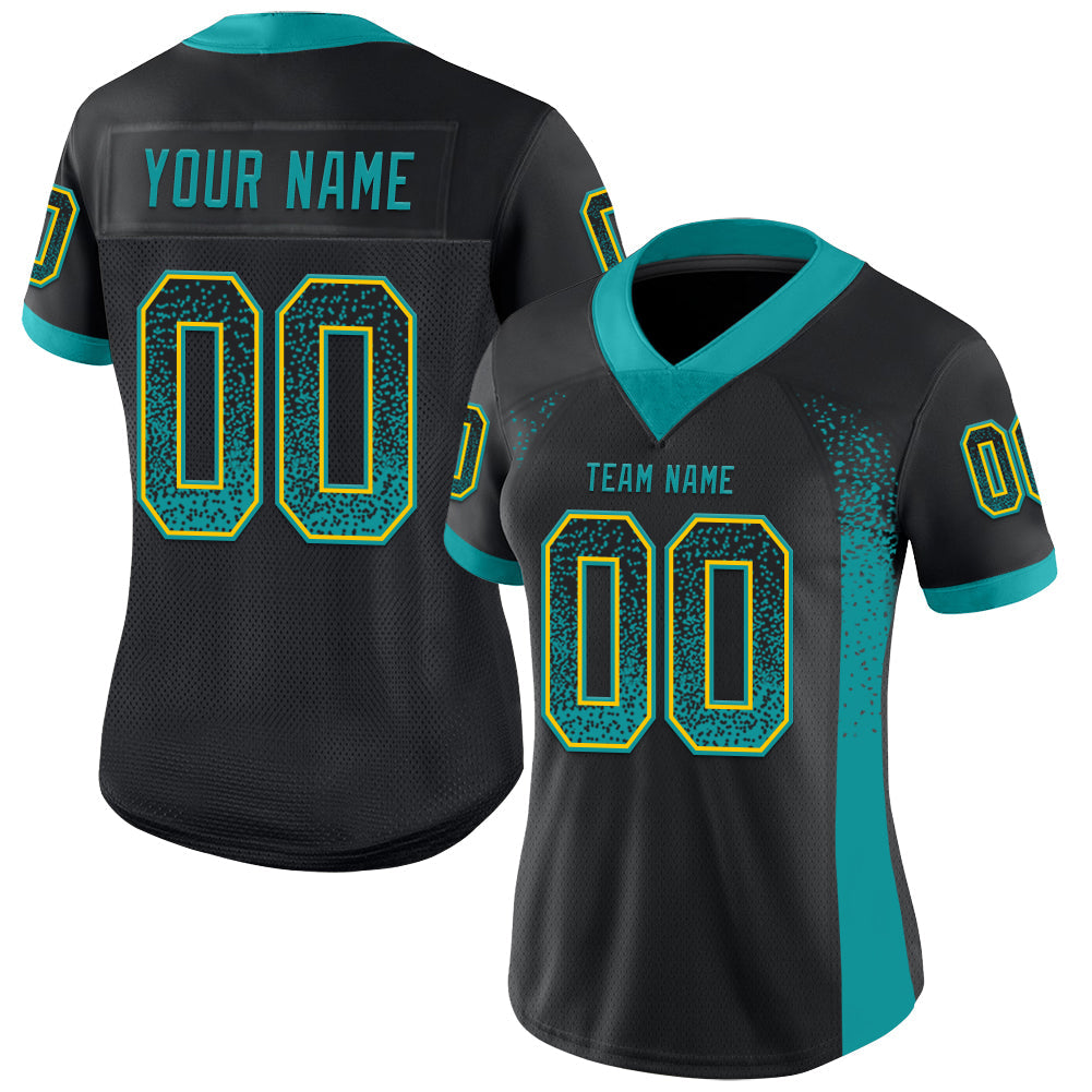 Custom Black Teal-Yellow Drift Fashion Football Jersey view 2