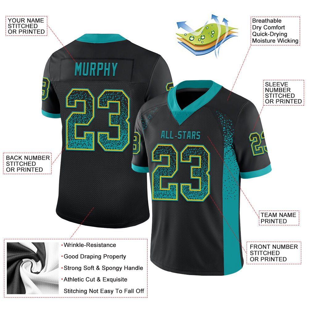 Custom Black Teal-Yellow Drift Fashion Football Jersey view 3