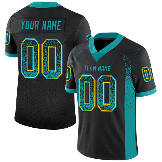 Custom Black Teal-Yellow Drift Fashion Football Jersey - Main View