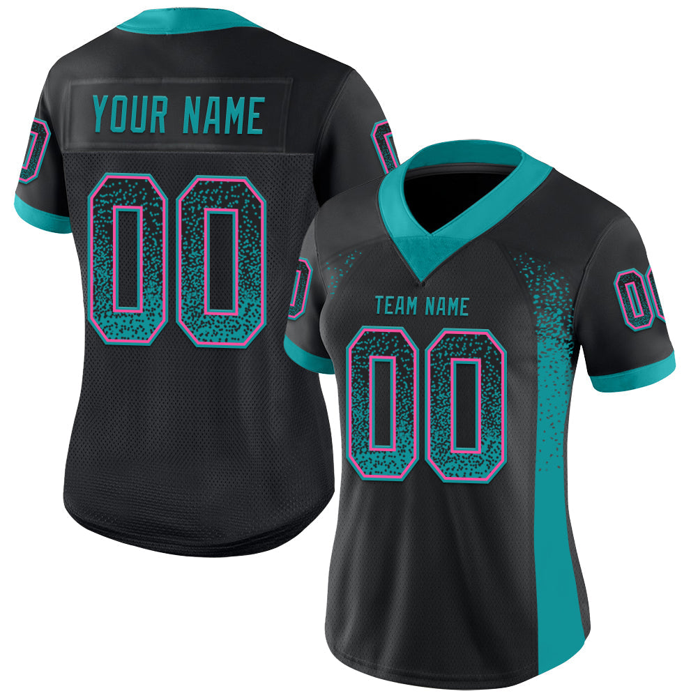 Custom Black Teal-Pink Drift Fashion Football Jersey view 2
