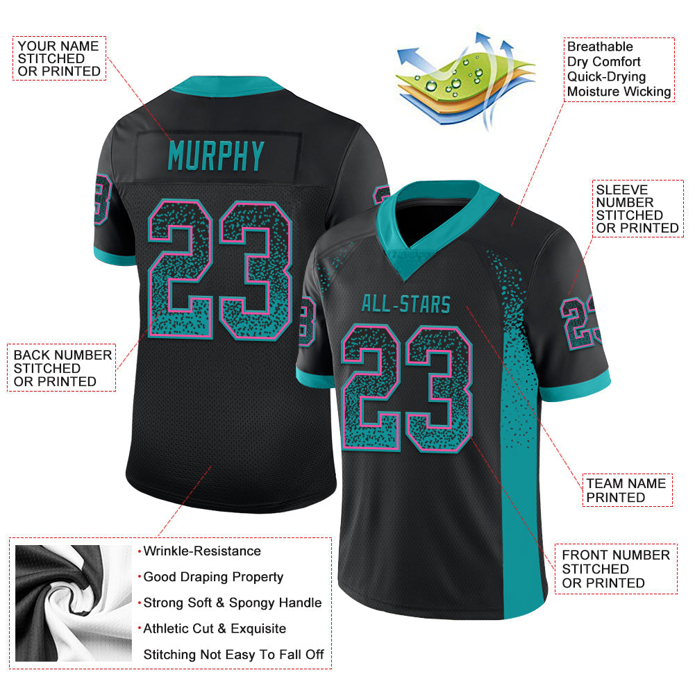 Custom Black Teal-Pink Drift Fashion Football Jersey view 3