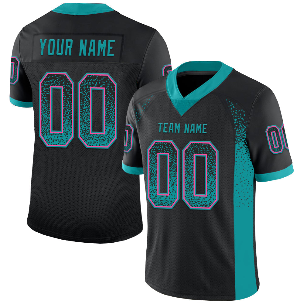 Custom Black Teal-Pink Drift Fashion Football Jersey - Main View