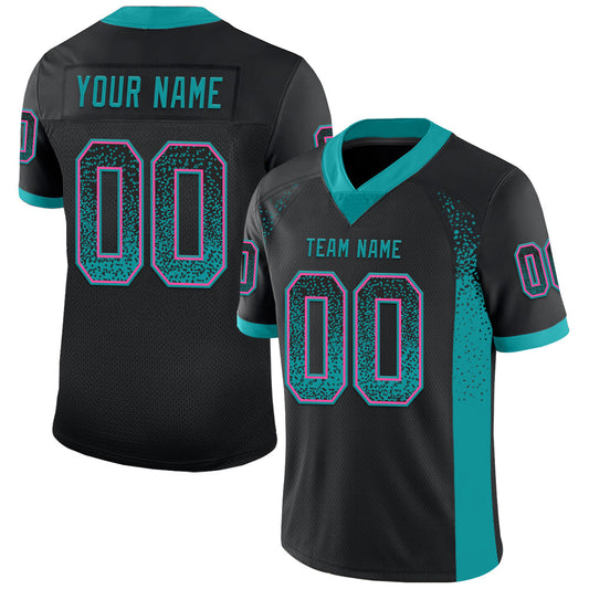 Custom Black Teal-Pink Drift Fashion Football Jersey - Main View