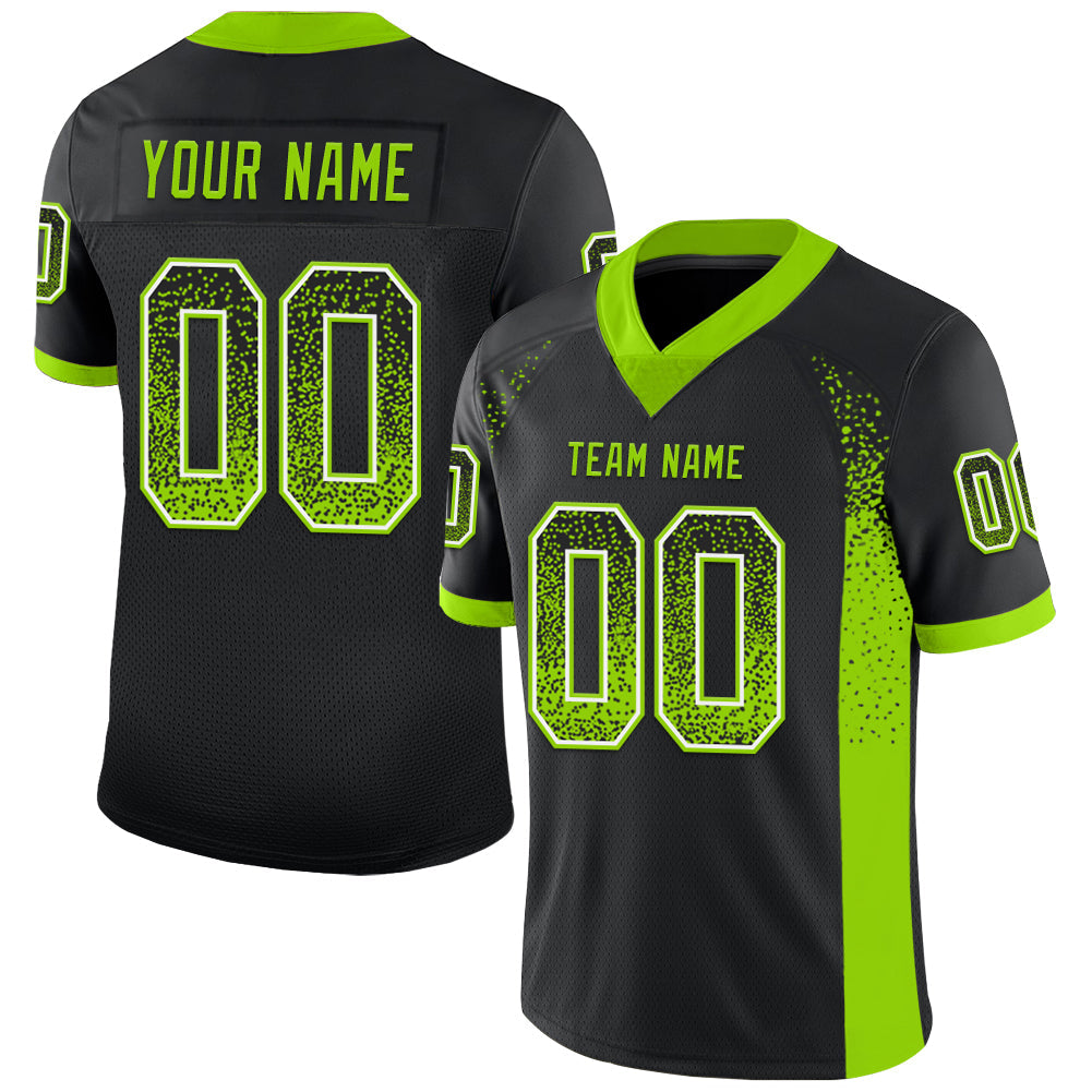 Custom Black Neon Green-White Drift Fashion Football Jersey - Main View