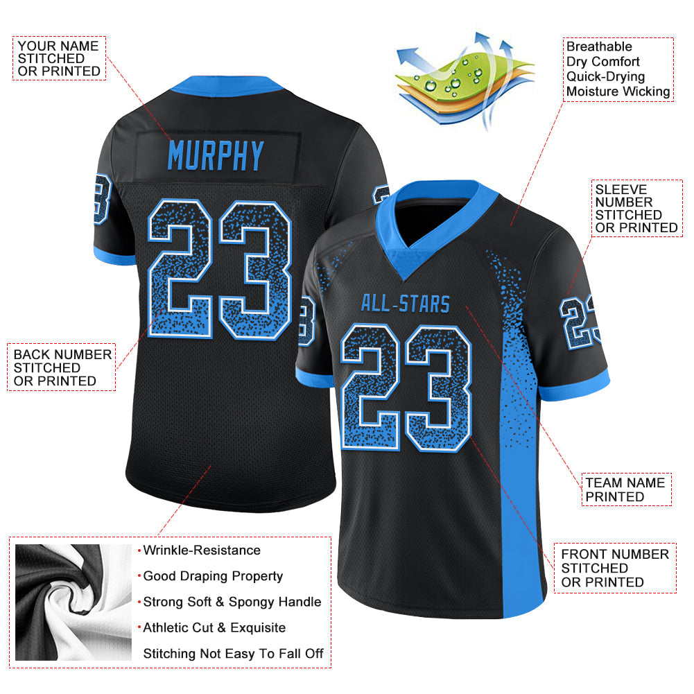 Custom Black Powder Blue-White Drift Fashion Football Jersey view 3