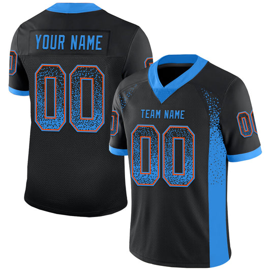 Custom Black Powder Blue-Orange Drift Fashion Football Jersey - Main View