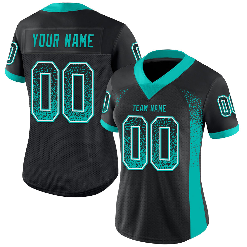 Custom Black Aqua-White Drift Fashion Football Jersey view 2