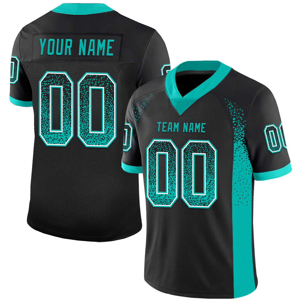 Custom Black Aqua-White Drift Fashion Football Jersey - Main View
