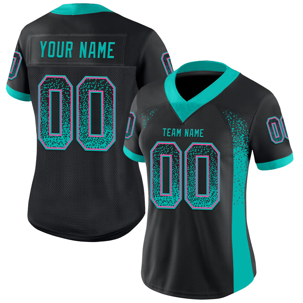 Custom Black Aqua-Pink Drift Fashion Football Jersey view 2