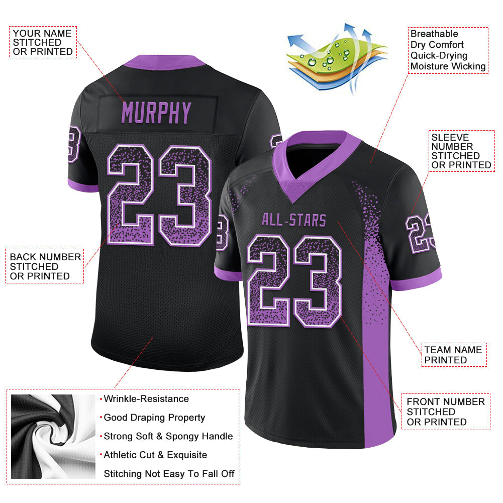 Custom Black Medium Purple-White Drift Fashion Football Jersey view 3