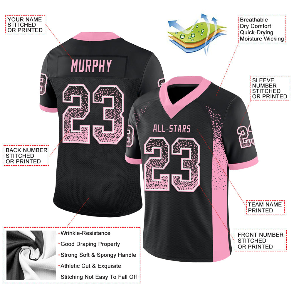 Custom Black Light Pink-White Drift Fashion Football Jersey view 3