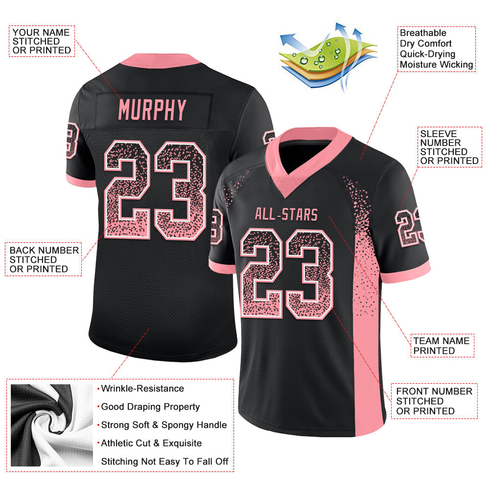Custom Black Medium Pink-White Drift Fashion Football Jersey view 3