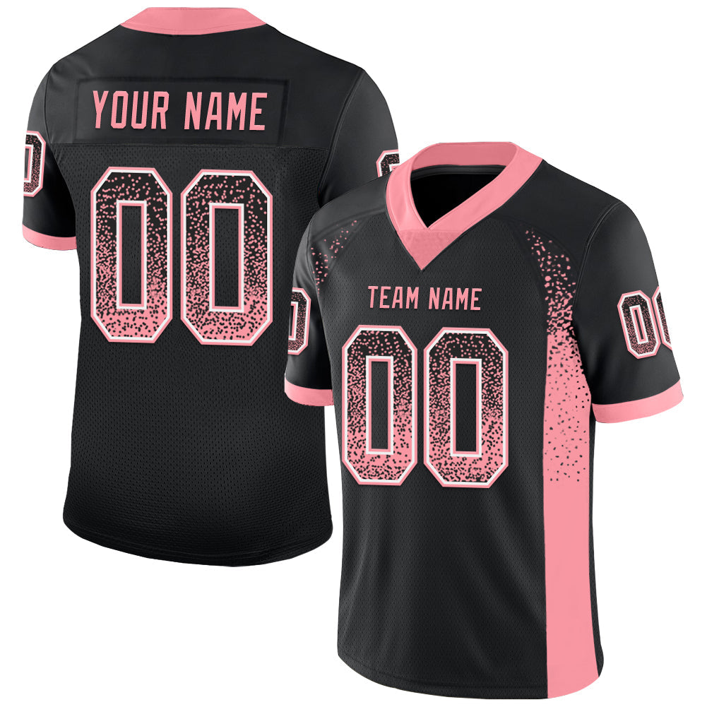 Custom Black Medium Pink-White Drift Fashion Football Jersey - Main View