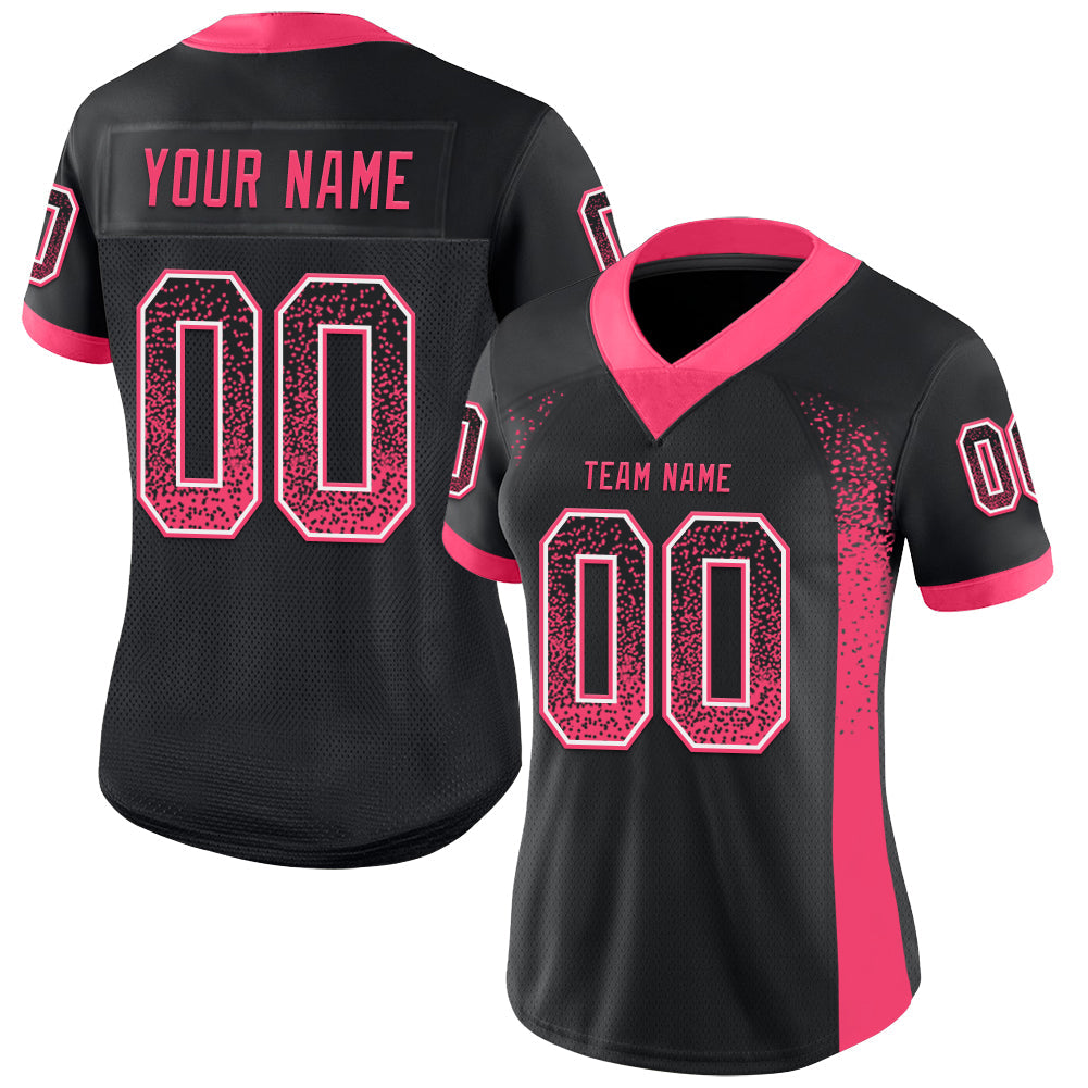 Custom Black Neon Pink-White Drift Fashion Football Jersey view 2
