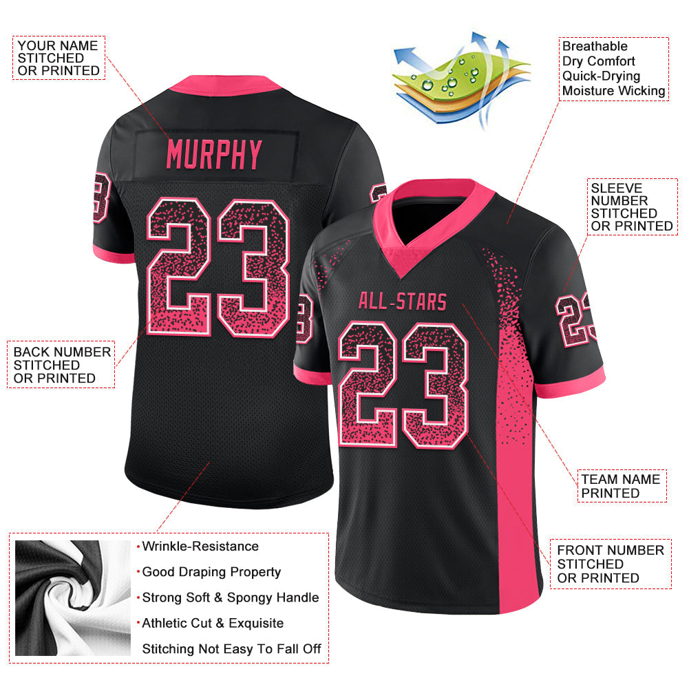 Custom Black Neon Pink-White Drift Fashion Football Jersey view 3